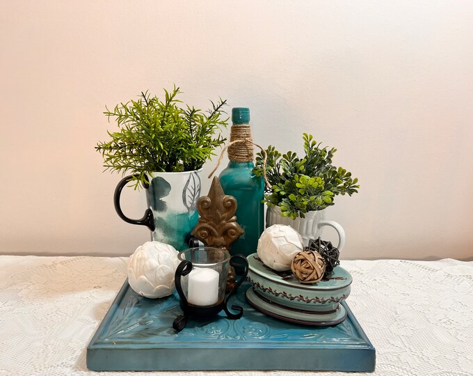 Turquoise Centerpiece, Coffee Table Centerpiece, Floral Arrangement