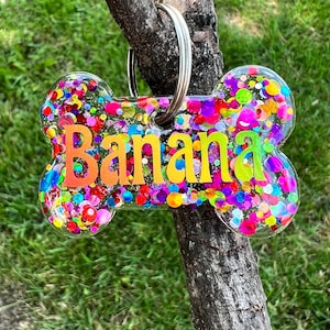 Confetti Resin Dog Tag (custom name)