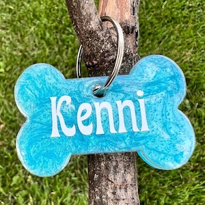 Turquoise Resin Dog Tag (custom name), id tag