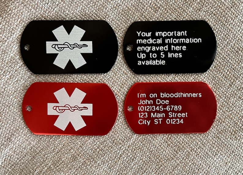 Custom Medical Alert Dog Tag Engraved With Your Information Etsy