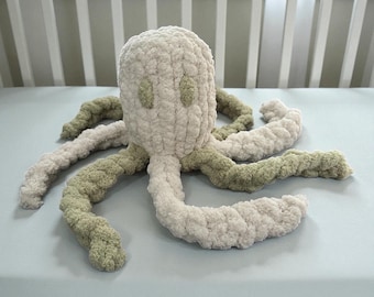 Polvo de pelúcia feito à mão – Brinquedo de pelúcia macio em chenille para decoração de quarto de bebê, tema oceano.