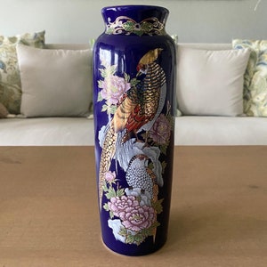 Vintage Japanese Pheasant Birds And Peonies Vase