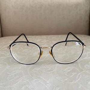 Giorgio Armani Designer Black Full Rim Gold Nose Bridge Round Eyeglasses