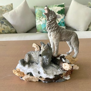 Howling And Sitting Wolves Figurine Sculpture
