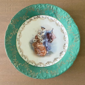 Antique Victoria Carlsbad Austria Signed FR. Stahl Wavy Raised Border Design Victorian Couple Plate