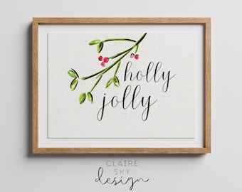 minimalist christmas art | simple christmas print | holly jolly printable wall art | simple holiday decor | minimalist holiday print