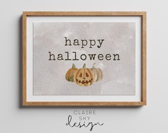 happy halloween print | farmhouse halloween decor | happy halloween printable | vintage halloween art | halloween wall art