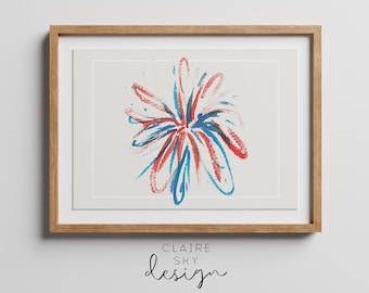 4th of july printable wall art | patriotic firework print | fourth of july red white blue decor | patriotic wall art print independence day