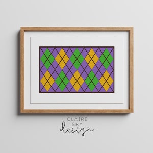 mardi gras print | argyle | mardi gras decorations | new orleans carnival wall art | purple green gold | louisiana prints | cajun wall art