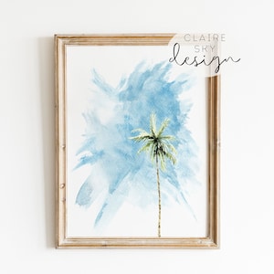 palm tree print | watercolor palm tree on blue sky printable | coastal granddaughter wall decor | beach wall decor | coastal home decor