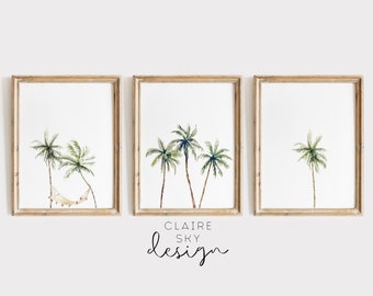 palm tree print set of 3 | palm tree printable art | palm tree wall art | tropical wall art | beach prints download | coastal granddaughter