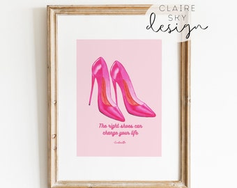 doll shoes poster | girly wall art | barbiecore decor | hot pink dorm decor | hot pink printable wall art | girly prints | girly girls room