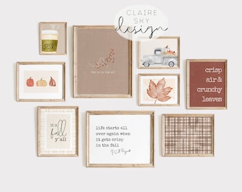 printable fall gallery bundle | bright neutral farmhouse fall wall decor | beige printable wall art | autumn prints | set of 10 prints