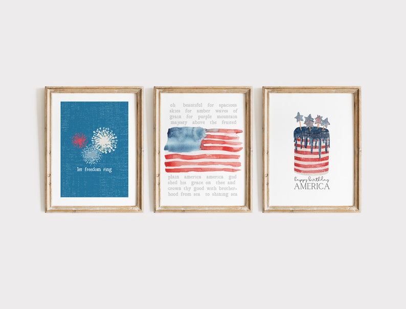 patriotic prints set | 4th of july printable wall art gallery | independence day art prints | fourth of july wall decor | americana wall art image 2
