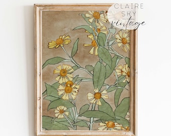 estampados de flores vintage / arte vintage floral imprimible / estampado vintage de otoño / arte de pared imprimible vintage / decoración de pared en tono tierra neutro