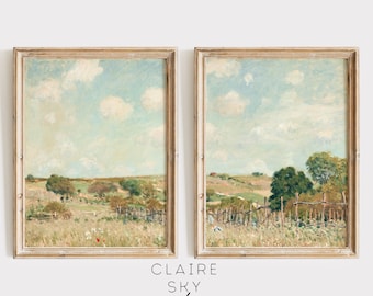 vintage spring landscape print set | vintage printable art | rustic vintage art | vintage spring painting | set of 2 | downloadable art