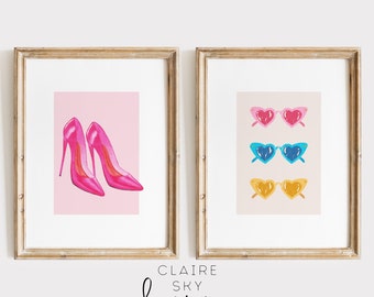 arte de pared imprimible femenino preppy / arte de accesorios de muñeca / arte de pared imprimible barbiecore / arte de tacones rosas / cartel de gafas de sol / decoración femenina