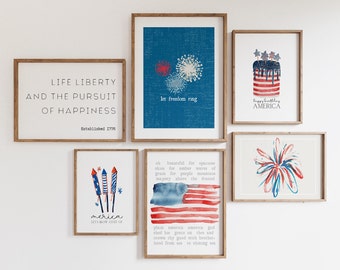 patriotic prints set | 4th of july printable wall art gallery | independence day art prints | fourth of july wall decor | americana wall art