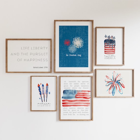 patriotic prints set | 4th of july printable wall art gallery | independence day art prints | fourth of july wall decor | americana wall art