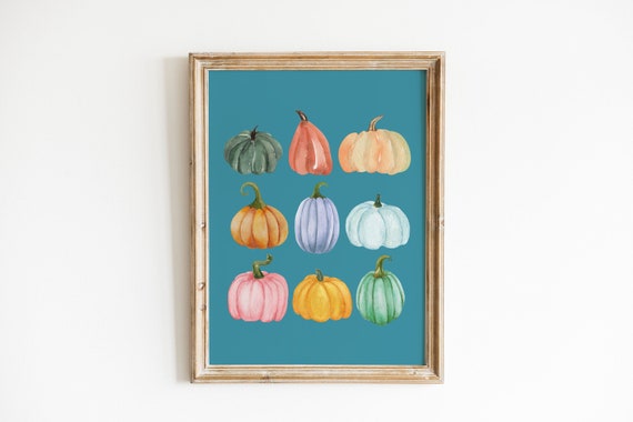 Teal Pumpkin Printable Wall Art Fall Watercolor Pumpkin - Etsy