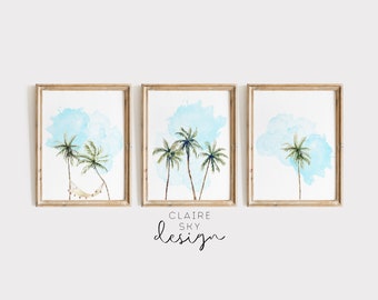 set of 3 coastal prints | palm tree printable art | palm tree wall art | tropical wall art | turquoise beach prints | coastal granddaughter