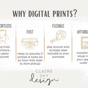 Puede incluir: Gr&aacute;fico informativo con el texto &laquo;&iquest;POR QU&Eacute; IMPRESIONES DIGITALES?&raquo; e ilustraciones. El gr&aacute;fico destaca los beneficios de las impresiones digitales: sin esfuerzo, r&aacute;pido, flexible y asequible. El logotipo de Claire Sky Design est&aacute; en la parte inferior.