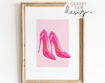 Puppenschuhe Poster | Wandbild | Barbiecore Dekor | pinkes Wohnheim Dekor | Pinke Wandkunst zum Ausdrucken | Mädchen Drucke | mädchenhaftes Mädchenzimmer
