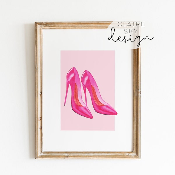doll shoes poster | girly wall art | barbiecore decor | hot pink dorm decor | hot pink printable wall art | girly prints | girly girls room