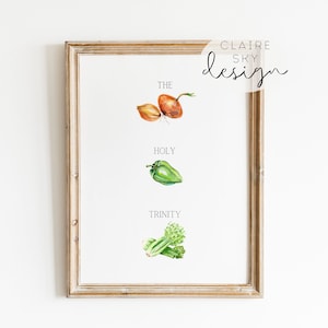 holy trinity louisiana cooking | louisiana printable wall art | cajun kitchen saying | watercolor southern decor | new orleans art poster