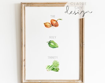 holy trinity louisiana cooking | louisiana printable wall art | cajun kitchen saying | watercolor southern decor | new orleans art poster