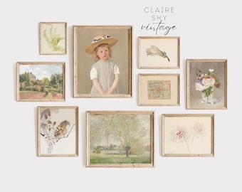 lente galerijwandset | vintage paasprints | vintage lentekunst | Franse plattelandskunst | afdrukbare muurkunst voor Pasen | vintage kinderkamer kunst