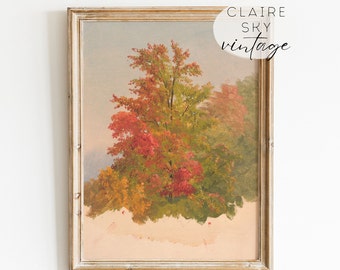 pintura de otoño / paisaje de otoño vintage arte de pared imprimible al óleo / árboles de otoño arte imprimible vintage / paisaje vintage de bellas artes