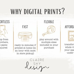 May include: A graphic illustration of four reasons why digital prints are a good choice. The reasons are: Effortless, Fast, Flexible, and Affordable. Each reason is illustrated with a simple icon and a short description.