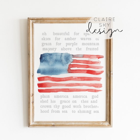 america the beautiful printable wall art | watercolor american flag wall art print | 4th of july printable | fourth of july | patriotic sign
