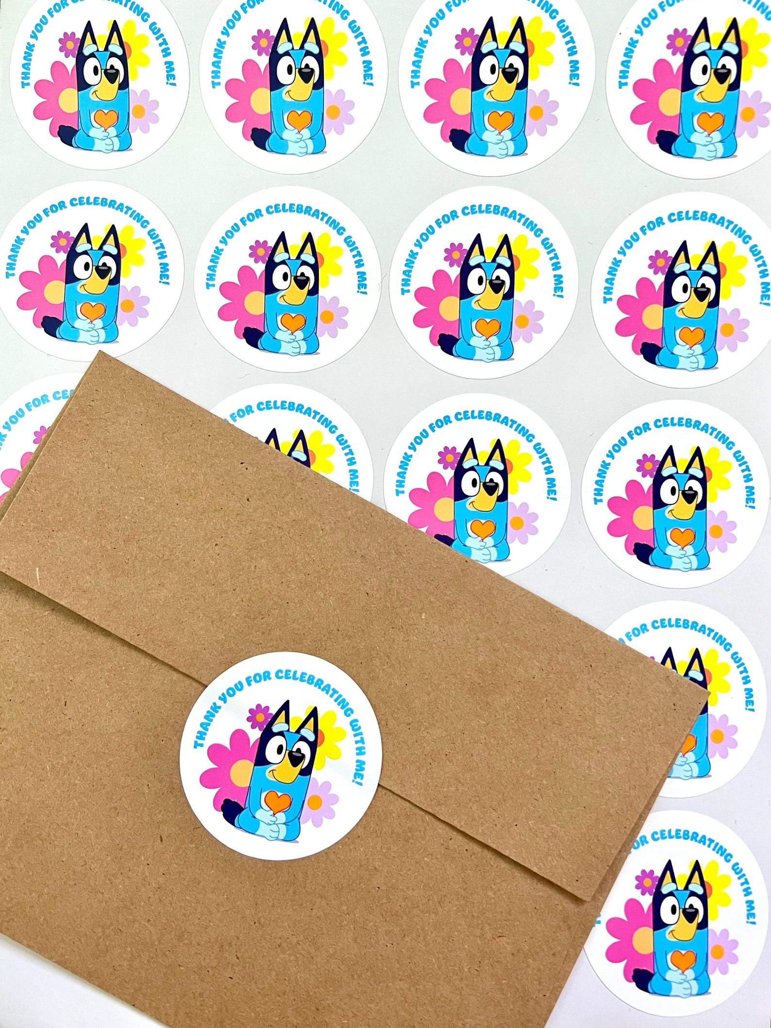Thank You Birthday Party Favor Stickers Bluey Theme - Etsy