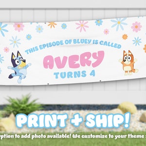 Bluey Floral Daisy Birthday Party Banner
