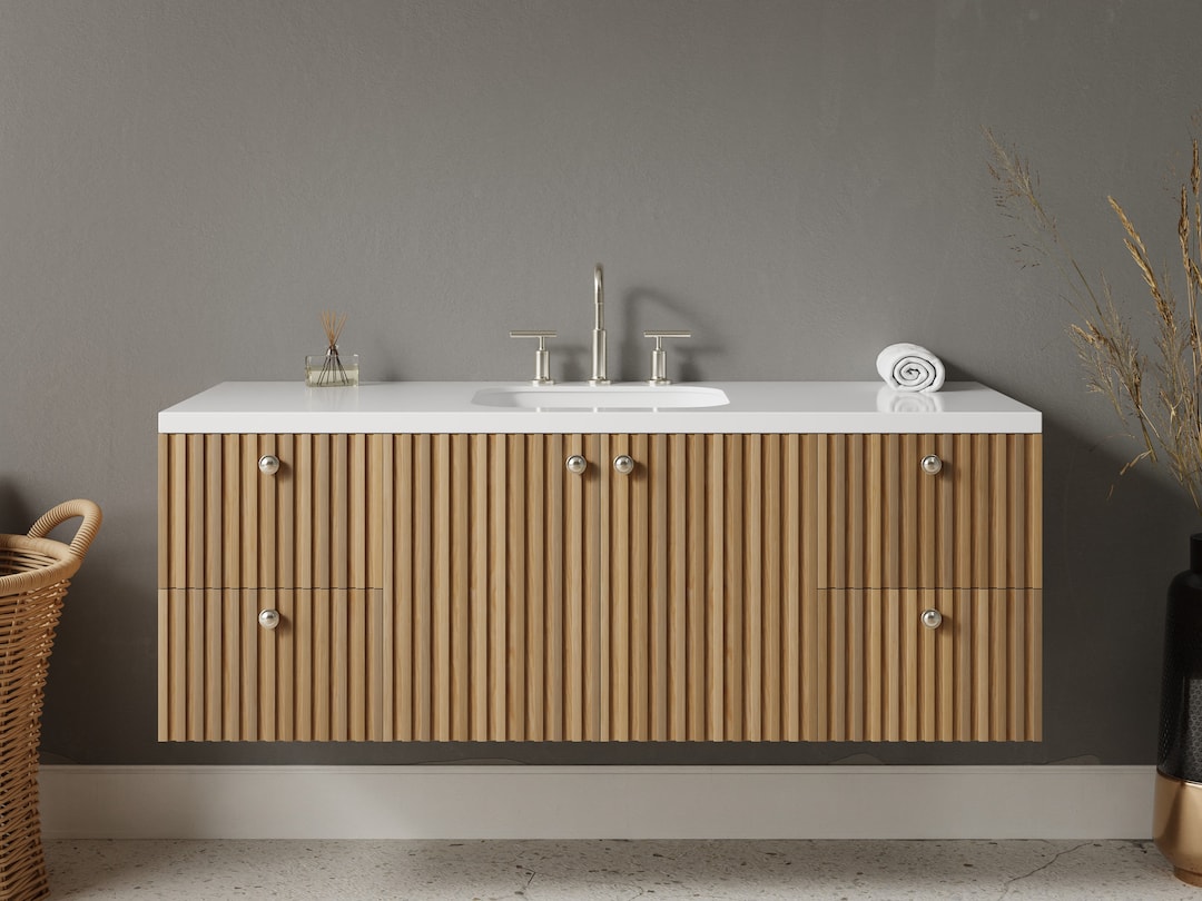 Slatted Wood Bathroom Vanity - Free Shipping - Slatted Wood - Etsy