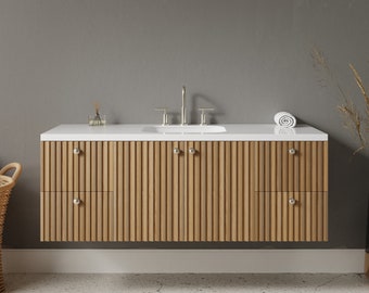 Slatted Wood Bathroom Vanity - Free Shipping - Slatted Wood