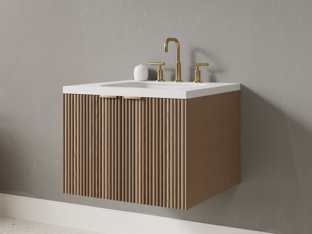 Flute Wood Bathroom Vanity Double Door Fluted Wood Etsy