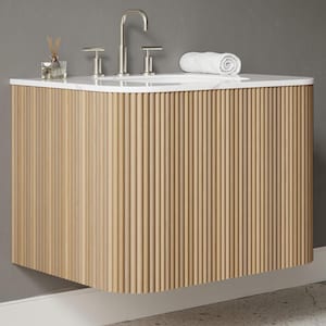 Bathroom Vanity - Handcrafted 30&quot; Single Sink with Reeded Design in White Oak Finish - Free Shipping