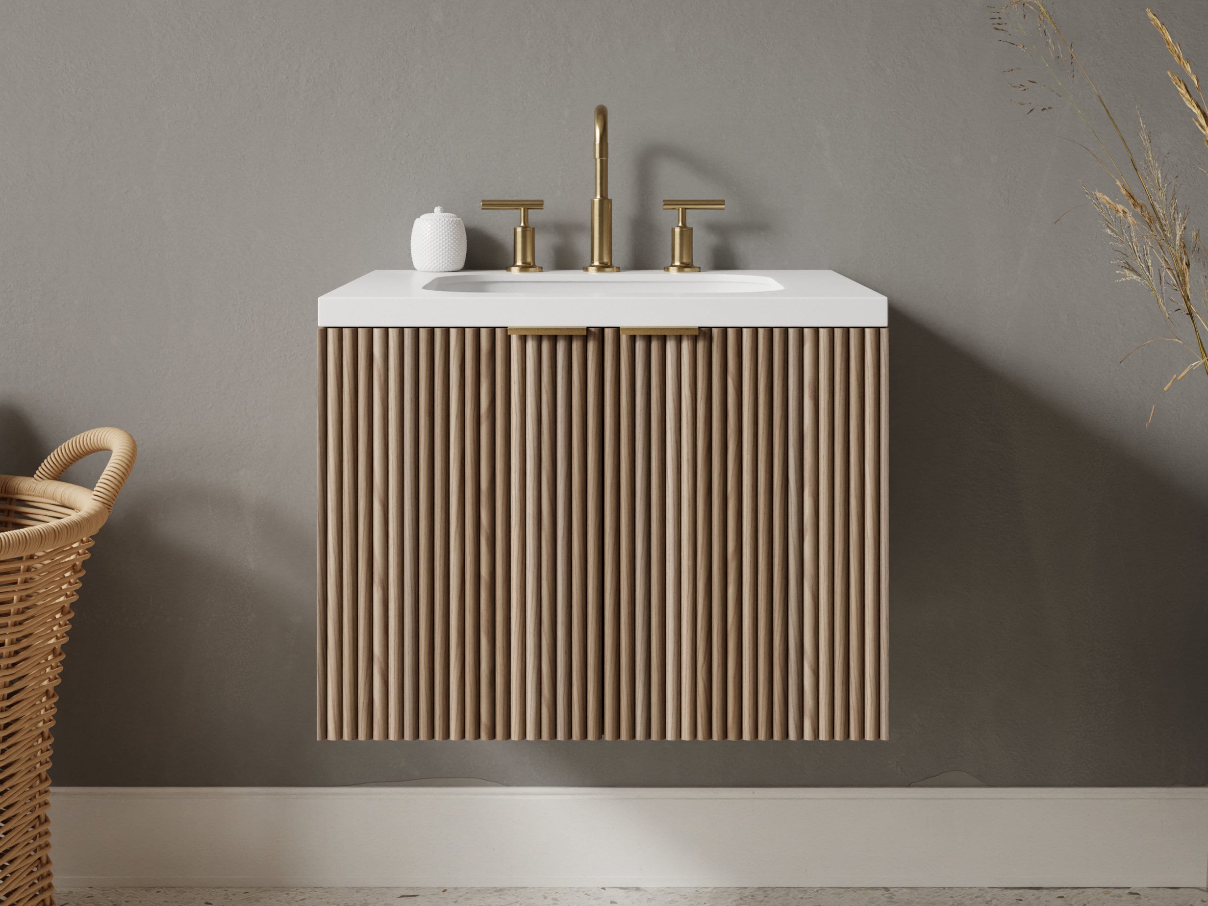 Flute Wood Bathroom Vanity Double Door Fluted Wood Etsy