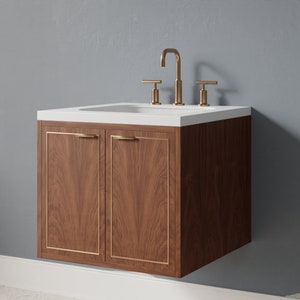 16-36 Floating Bathroom Vanity Brass Trim Inlay Stylish Storage Solution Bild 1