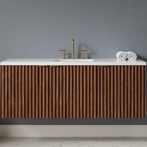 Floating Bathroom Vanity - Free Shipping - Single Sink - Flute Wood
