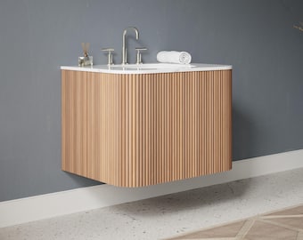 Handcrafted 30" Reeded White Oak Bathroom Vanity - Single Sink
