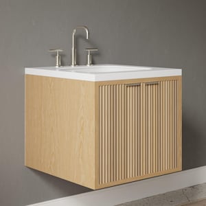 Reeded Wood Floating Bathroom Vanity - Modern Inset Design