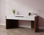 48-72 quot Modern Office Desk - Walnut Wood Veneer w Drawers