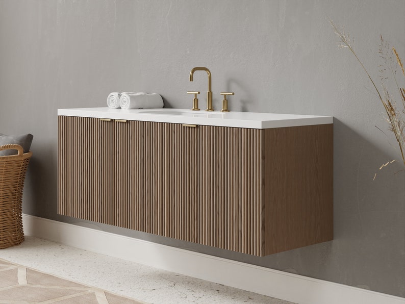 Floating Bathroom Vanity Fluted Wood FREE SHIPPING Etsy