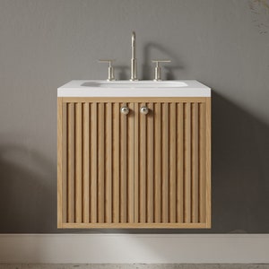 16-36 Slatted Wood Bathroom Vanity - Walnut Finish - Handcrafted