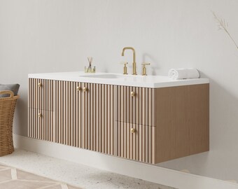 Slat Wood Bathroom Vanity - Free Shipping - Slatted Wood