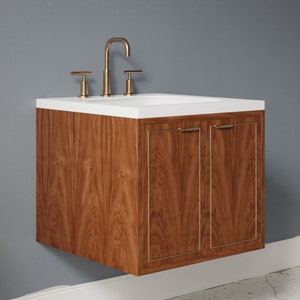 16-36 Floating Bathroom Vanity Brass Trim Inlay Stylish Storage Solution Bild 7